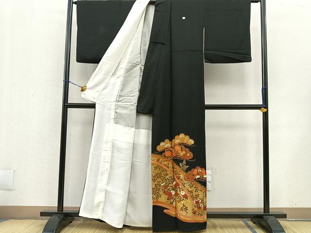 平和屋着物■豪華黒留袖 駒刺繍 松葉花文 金彩 正絹 逸品 BAAO9547ct