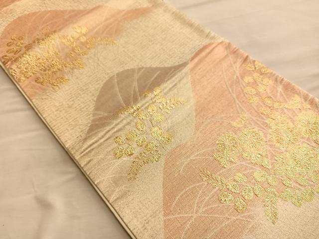 平和屋着物◎六通柄袋帯 遠山草花文 金糸 正絹 逸品 BAAP0151du