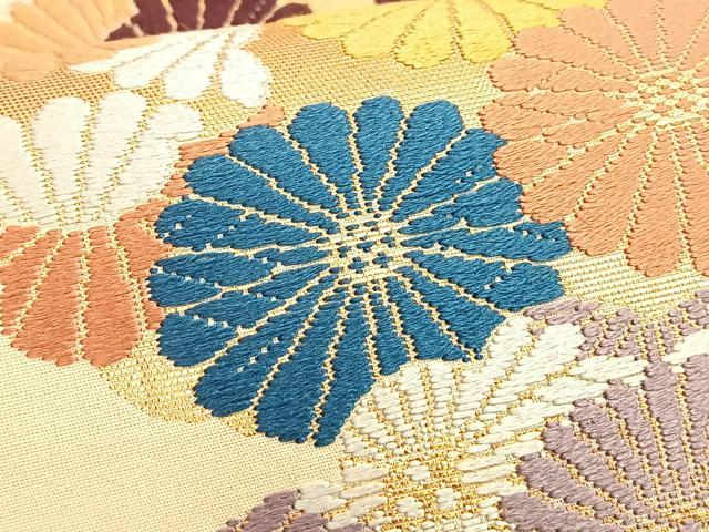 平和屋着物◎六通柄袋帯 松菊雲取文 金糸 正絹 逸品 BAAP0197du