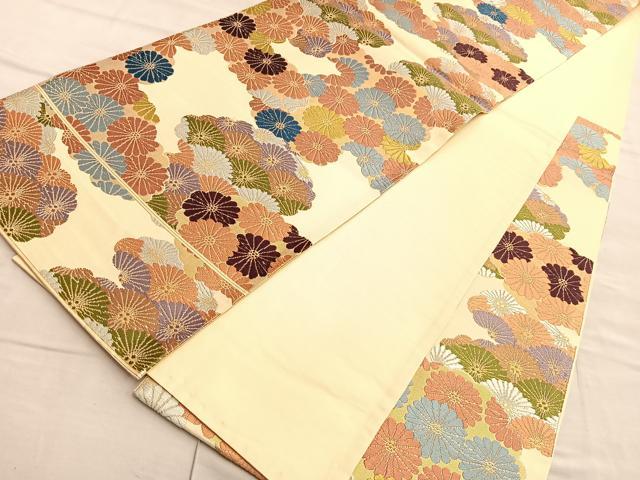 平和屋着物◎六通柄袋帯 松菊雲取文 金糸 正絹 逸品 BAAP0197du