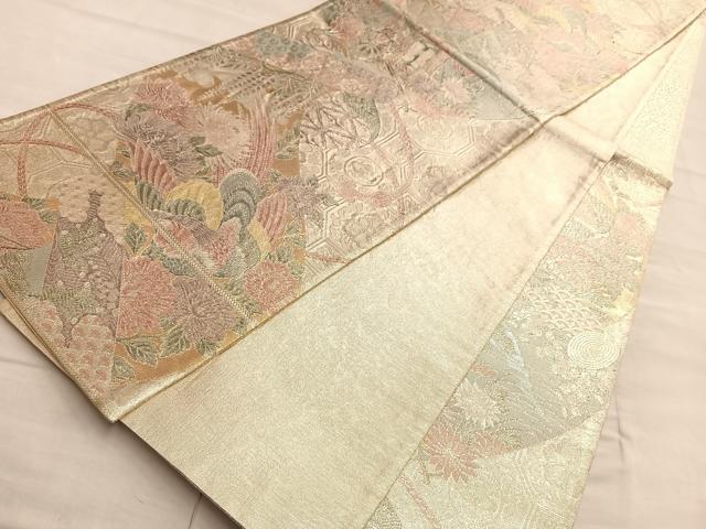 平和屋着物◎佐賀錦 六通柄袋帯 鳳凰絵巻草花文 900織 金銀糸 正絹 逸品 BAAP0311du