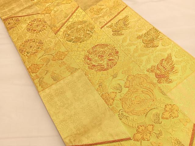 平和屋着物◎六通柄袋帯 献上裂取宮廷文 金糸 正絹 逸品 BAAP0313du