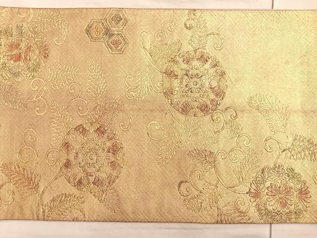 平和屋着物◎六通太鼓柄袋帯 亀甲花唐草文 金彩 正絹 逸品 BAAP0375du
