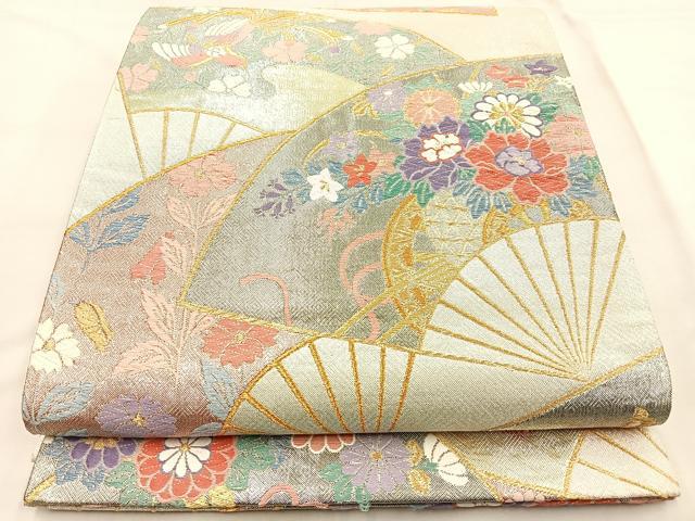 平和屋着物◎佐賀錦 六通柄袋帯 唐織 鳳凰扇面花車文 金銀糸 正絹 逸品 BAAP2335if