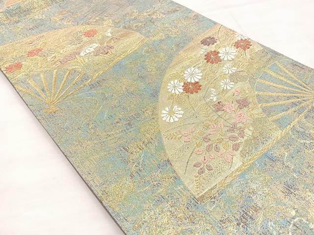 平和屋着物◎六通柄袋帯 扇面流水文様 金糸 正絹 逸品 BAAP2342if