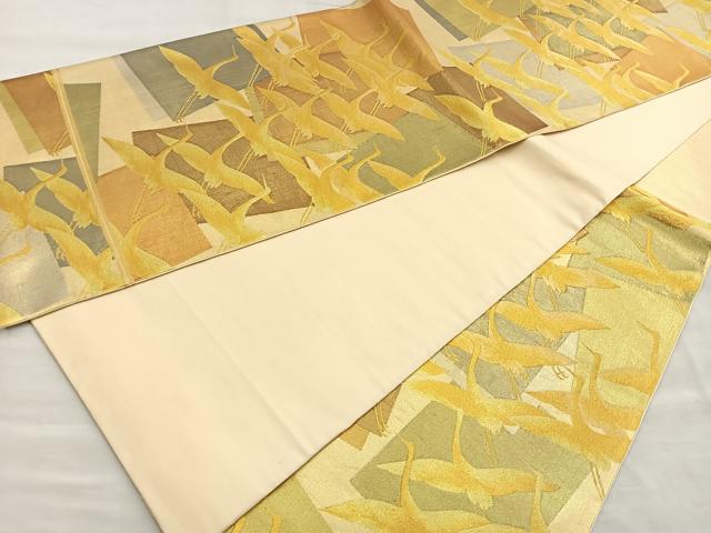 平和屋着物◎六通柄袋帯 色紙重ね舞鶴文 金糸 正絹 逸品 BAAP4106ea