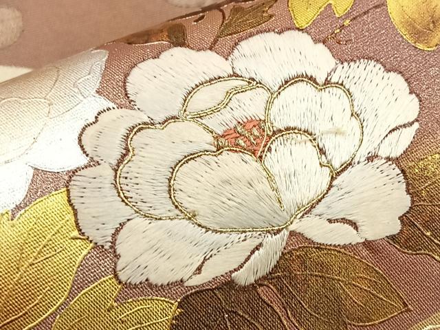 平和屋着物◎太鼓柄袋帯 駒刺繍 地紙重ね花文 金銀彩 正絹 逸品 BAAP4186ea