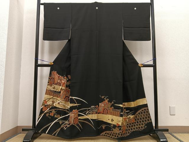平和屋着物□豪華黒留袖 駒刺繍 御所車花文 金彩 正絹 逸品 平和屋着物□豪華黒留袖 駒刺繍 御所車花文 金彩 正絹 逸品