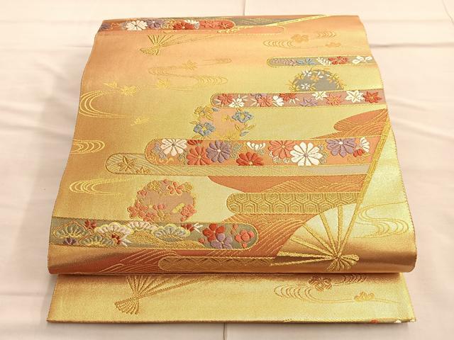 平和屋着物◎六通柄袋帯 唐織 エ霞有職花文 金銀糸 正絹 逸品 BAAQ4019du