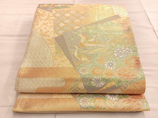 平和屋着物◎宝珠佐賀錦 六通柄袋帯 飛鶴宝尽くし花文 九百錦 金糸 正絹 逸品 BAAQ4049du