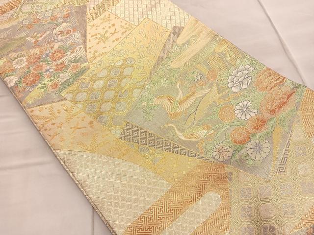 平和屋着物◎宝珠佐賀錦 六通柄袋帯 飛鶴宝尽くし花文 九百錦 金糸 正絹 逸品 BAAQ4049du