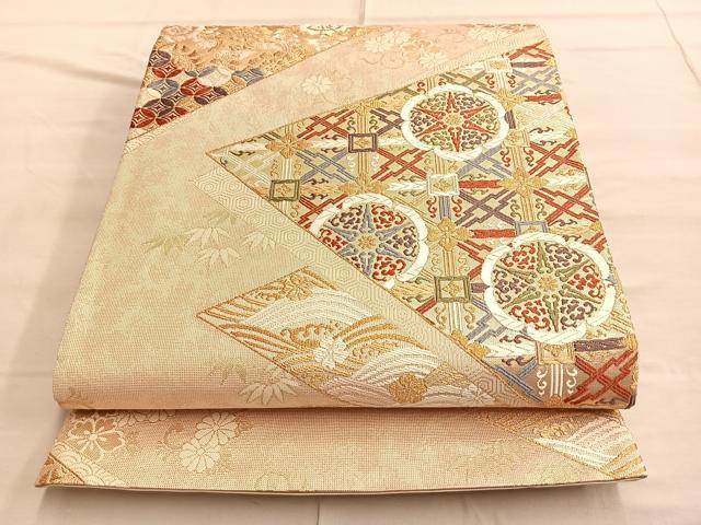 平和屋着物◎六通柄袋帯 唐織 唐織織成 金糸 正絹 逸品 BAAQ4104du