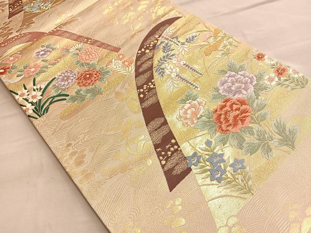 平和屋着物◎六通柄袋帯 唐織 遠山草花文 金糸 正絹 逸品 BAAQ4140du