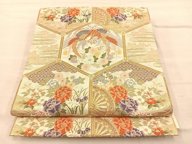 平和屋着物◎六通柄袋帯 唐織 亀甲鳳凰小袖 金糸 正絹 逸品 BAAQ4251du