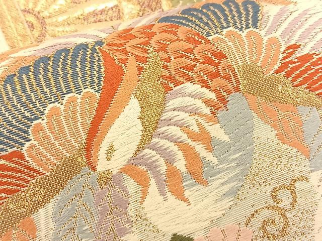 平和屋着物◎六通柄袋帯 唐織 亀甲鳳凰小袖 金糸 正絹 逸品 BAAQ4251du