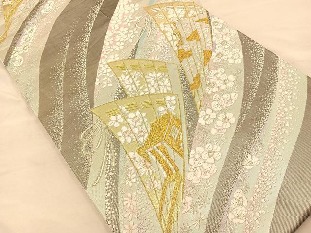 平和屋着物◎六通柄袋帯 唐織 檜扇御所車花文 金銀糸 鈴乃屋扱い 正絹 逸品 BAAQ4279du