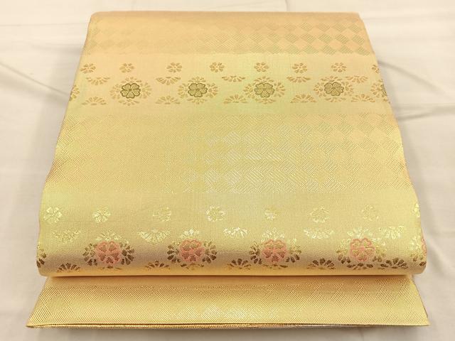 平和屋着物◎佐賀錦 両面 六通柄袋帯 唐織 遠山花蝶文 金糸 正絹 逸品 BAAQ4281du