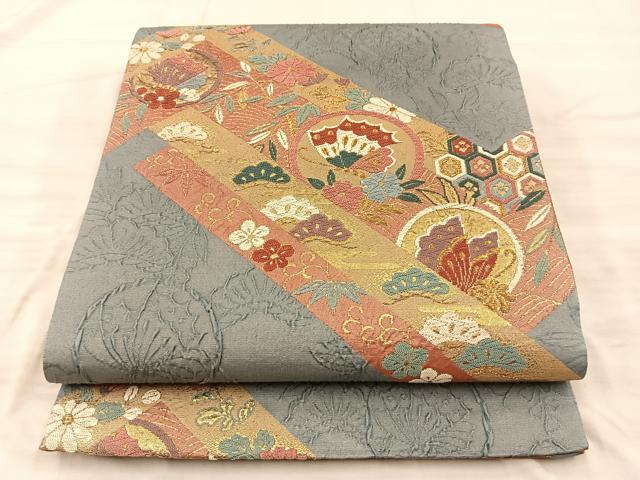 平和屋着物◎六通柄袋帯 粋結美 ふくれ織 金糸 正絹 逸品 BAAQ4330du
