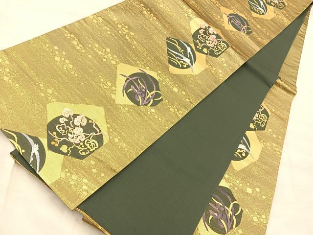 平和屋着物◎六通柄袋帯 唐織 花鳥丸文 金糸 正絹 逸品 BAAQ4338du