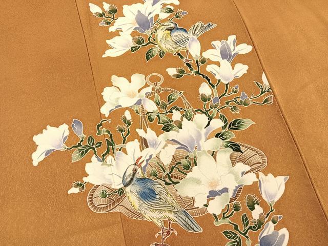 平和屋着物■訪問着 手描き 枝花に小鳥 正絹 逸品 BAAQ5177gt
