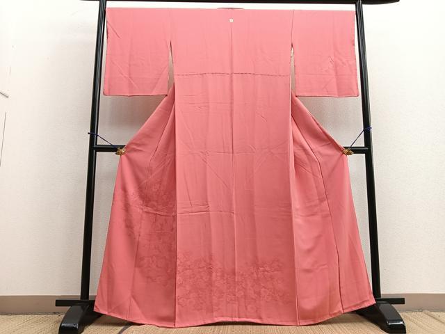 平和屋着物■付下げ 色無地 菊花地紋 今様色 正絹 逸品 BAAQ5757yc