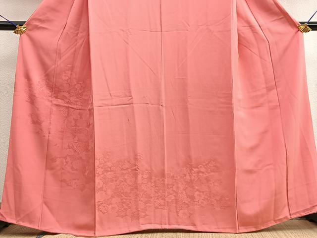 平和屋着物■付下げ 色無地 菊花地紋 今様色 正絹 逸品 BAAQ5757yc