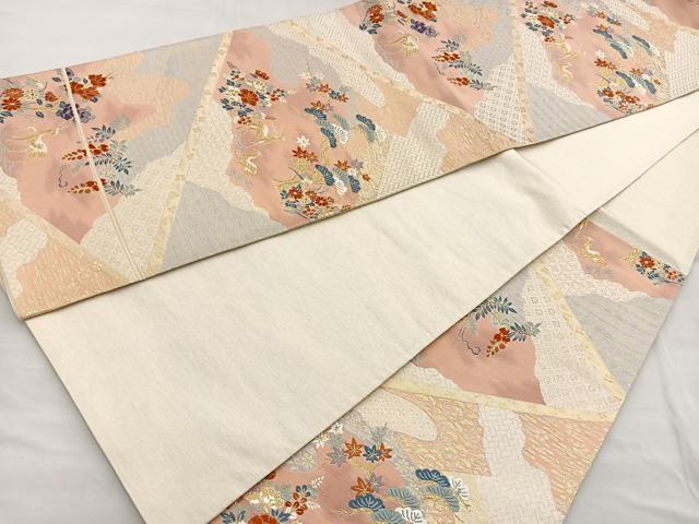 平和屋着物◎六通柄袋帯 唐織 明綴刺繍調文 金糸 正絹 逸品 BAAQ5821ea