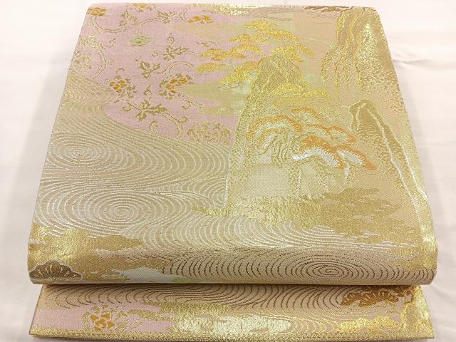 平和屋着物◎六通柄袋帯 遠山流水花唐草文 金銀糸 正絹 逸品 BAAQ5883ea