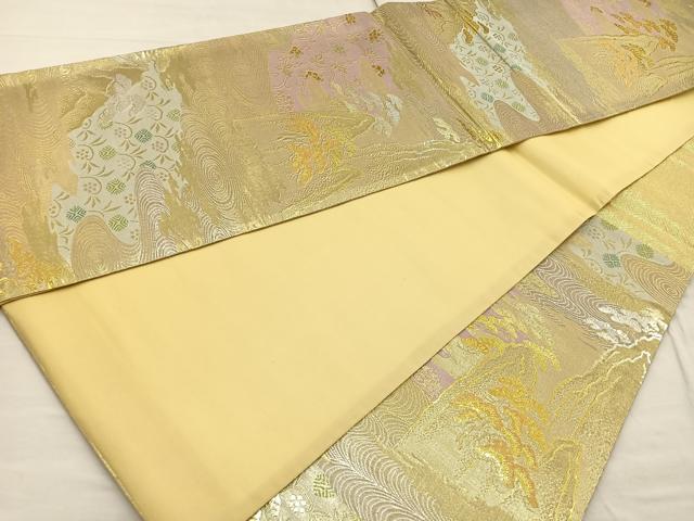 平和屋着物◎六通柄袋帯 遠山流水花唐草文 金銀糸 正絹 逸品 BAAQ5883ea