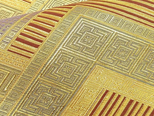 平和屋着物◎佐賀錦 六通柄袋帯 幾何学文様 金糸 正絹 逸品 BAAQ5939ea