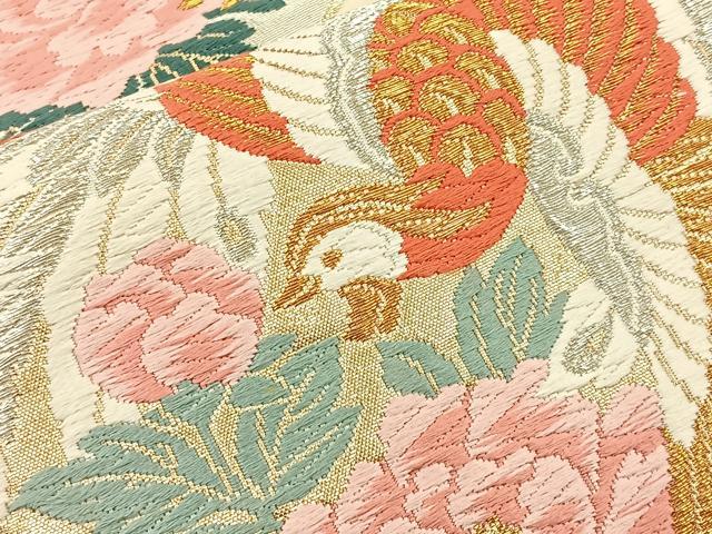 平和屋着物◎六通柄袋帯 唐織 鳳凰亀甲花文 金銀糸 正絹 逸品 BAAQ6304if