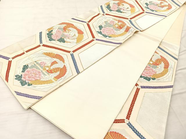 平和屋着物◎六通柄袋帯 唐織 鳳凰亀甲花文 金銀糸 正絹 逸品 BAAQ6304if