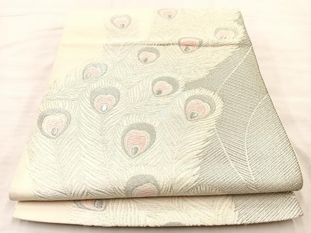 平和屋着物◎六通柄袋帯 唐織 孔雀羽 銀糸 正絹 逸品 BAAQ6307if