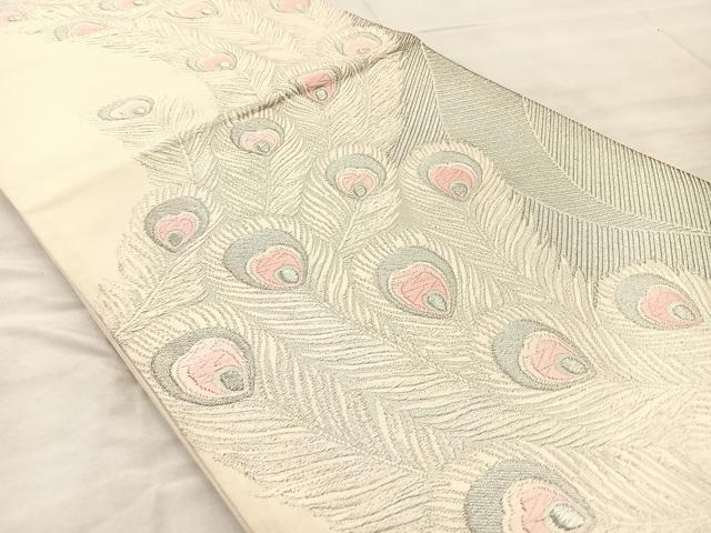 平和屋着物◎六通柄袋帯 唐織 孔雀羽 銀糸 正絹 逸品 BAAQ6307if