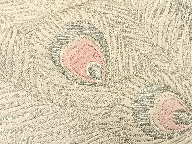 平和屋着物◎六通柄袋帯 唐織 孔雀羽 銀糸 正絹 逸品 BAAQ6307if