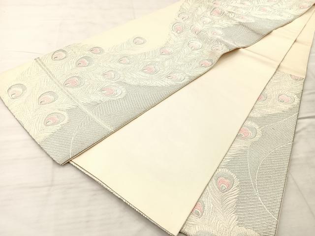 平和屋着物◎六通柄袋帯 唐織 孔雀羽 銀糸 正絹 逸品 BAAQ6307if