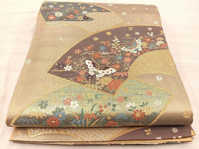 平和屋着物◎六通柄袋帯 唐織 地紙花蝶文 金糸 正絹 逸品 BAAQ6355if