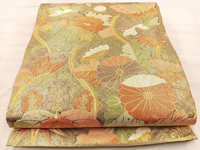 平和屋着物◎佐賀錦 六通柄袋帯 ふくれ織 花蝶文 金糸 正絹 逸品 BAAQ6361if