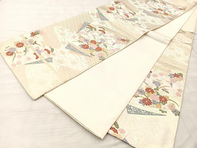 平和屋着物◎六通柄袋帯 唐織 色紙取小袖紋 金糸 正絹 逸品 BAAQ6390if