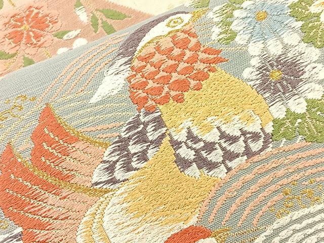 平和屋着物◎六通柄袋帯 唐織 鴛鴦花文 金糸 正絹 逸品 BAAQ6392if