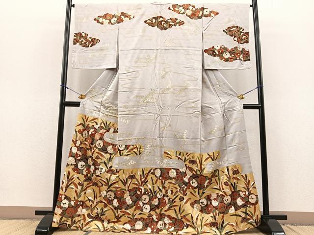 平和屋着物■訪問着 駒刺繍 エ霞花文 金彩 正絹 逸品 BAAQ7375hv
