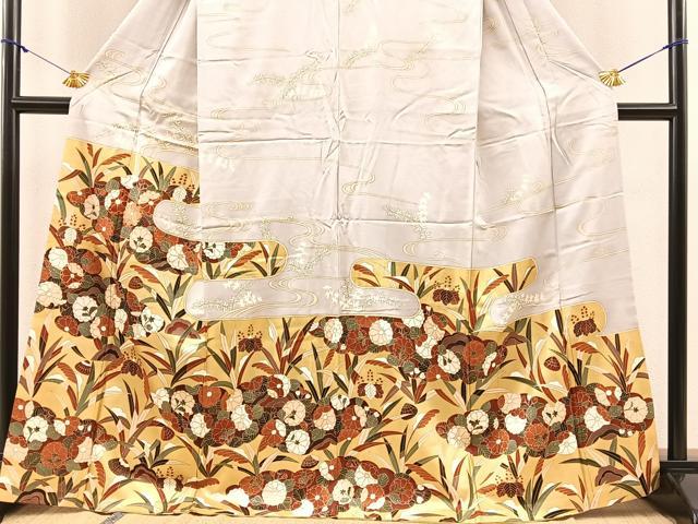 平和屋着物■訪問着 駒刺繍 エ霞花文 金彩 正絹 逸品 BAAQ7375hv