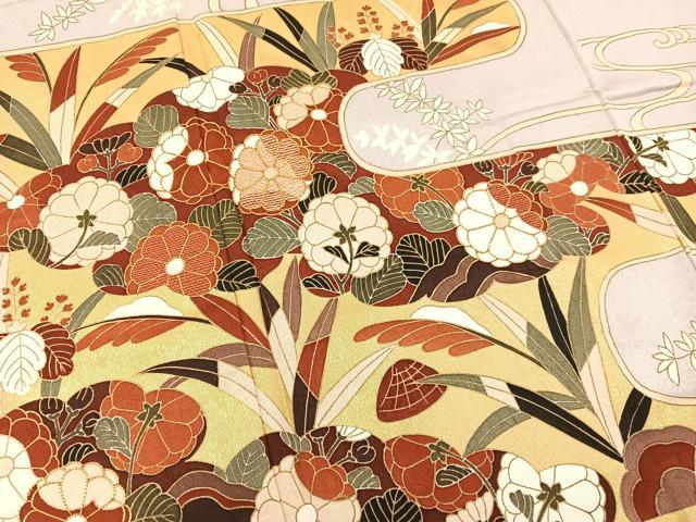 平和屋着物■訪問着 駒刺繍 エ霞花文 金彩 正絹 逸品 BAAQ7375hv