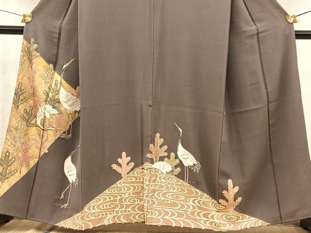 平和屋着物■豪華色留袖 駒刺繍 群鶴若松葉文 金彩 正絹 逸品 BAAQ7379hv