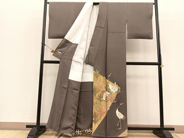 平和屋着物■豪華色留袖 駒刺繍 群鶴若松葉文 金彩 正絹 逸品 BAAQ7379hv