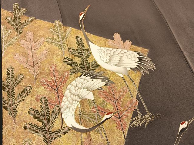 平和屋着物■豪華色留袖 駒刺繍 群鶴若松葉文 金彩 正絹 逸品 BAAQ7379hv