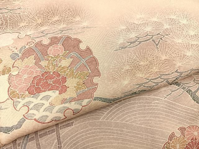 平和屋着物■訪問着 浜松雪輪牡丹花文 たたき染め 正絹 逸品 BAAQ7383hv