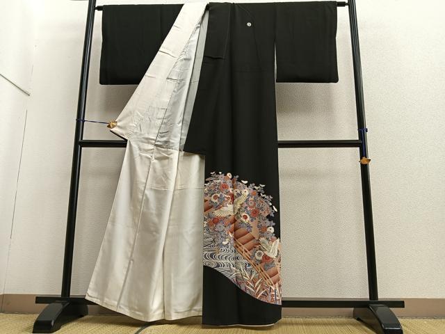 平和屋着物■豪華黒留袖 駒刺繍 渡橋飛鶴花文 金彩 正絹 逸品 BAAQ7450ev