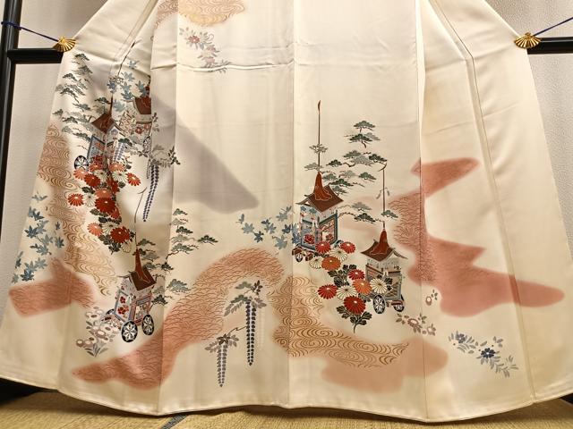 平和屋着物■訪問着 駒刺繍 鉾流水花文 暈し染め 金彩 正絹 逸品 BAAQ7529ev