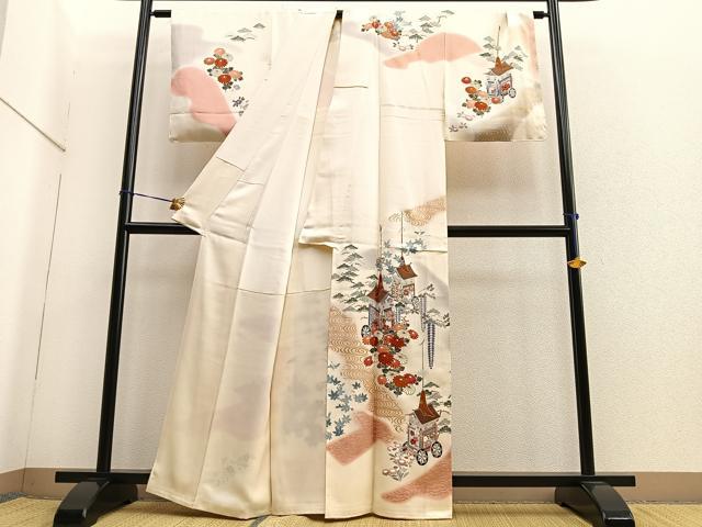 平和屋着物■訪問着 駒刺繍 鉾流水花文 暈し染め 金彩 正絹 逸品 BAAQ7529ev